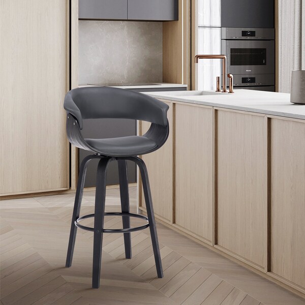 Armen Living Julyssa 26" Counter Height Swivel Gray Faux Leather and Black Wood Bar Stool - LCJSBAGRBL26