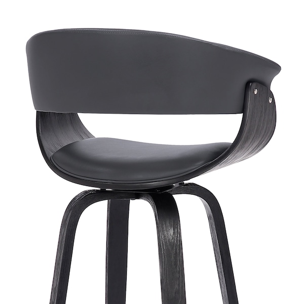 Armen Living Julyssa 26" Counter Height Swivel Gray Faux Leather and Black Wood Bar Stool - LCJSBAGRBL26
