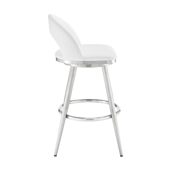 Armen Living Lottech Swivel Counter Stool in Brushed Stainless Steel with White Faux Leather - 840254335370