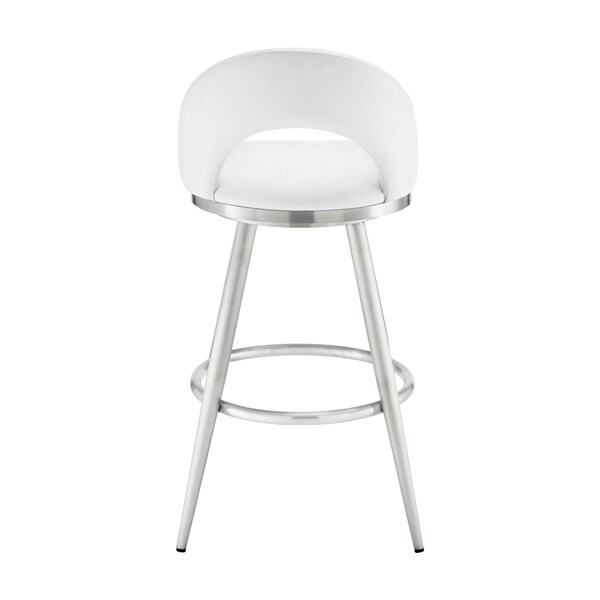 Armen Living Lottech Swivel Counter Stool in Brushed Stainless Steel with White Faux Leather - 840254335370