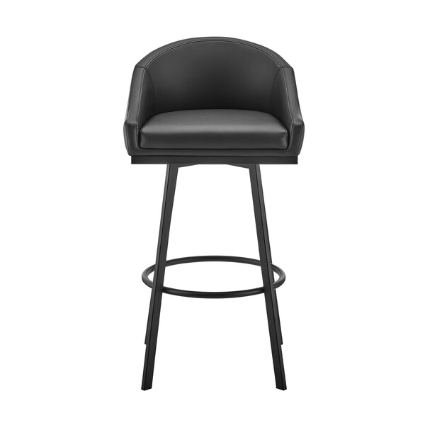 Armen Living Noran Swivel Counter Stool in Black Metal with Black Faux Leather - 840254335776