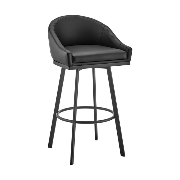 Armen Living Noran Swivel Counter Stool in Black Metal with Black Faux Leather - 840254335776