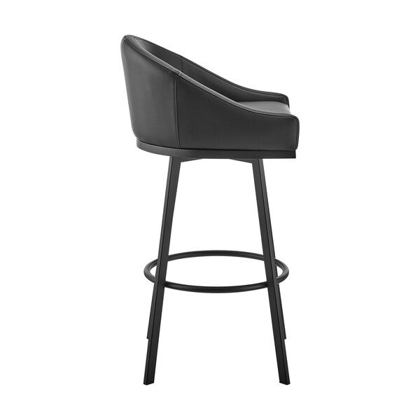 Armen Living Noran Swivel Counter Stool in Black Metal with Black Faux Leather - 840254335776