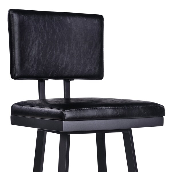 Armen Living Balboa 26" Counter Height Swivel Vintage Black Faux Leather and Metal Bar Stool - LCBBBABLVB26