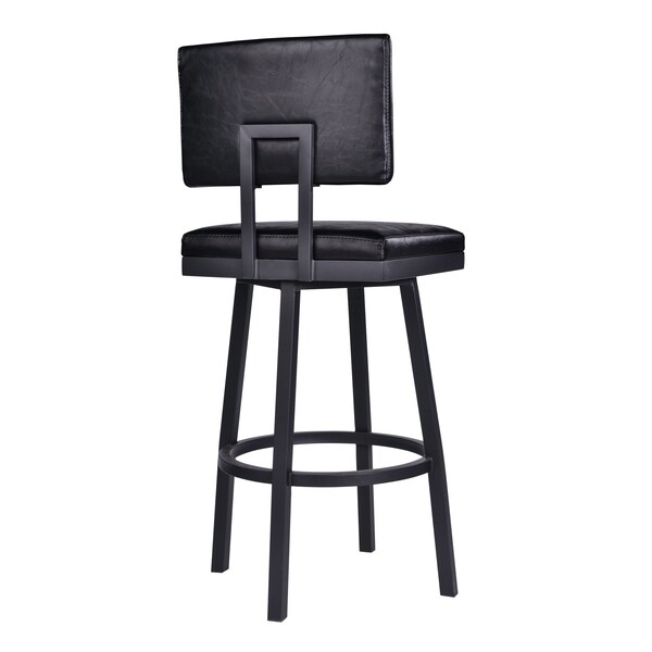 Armen Living Balboa 26" Counter Height Swivel Vintage Black Faux Leather and Metal Bar Stool - LCBBBABLVB26