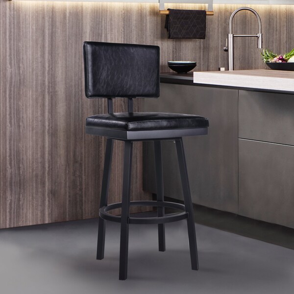 Armen Living Balboa 26" Counter Height Swivel Vintage Black Faux Leather and Metal Bar Stool - LCBBBABLVB26