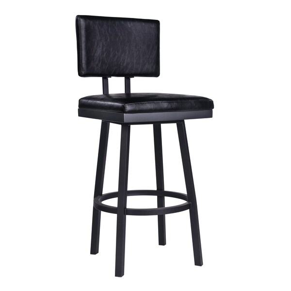 Armen Living Balboa 26" Counter Height Swivel Vintage Black Faux Leather and Metal Bar Stool - LCBBBABLVB26