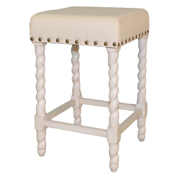 Carolina Cottage 24 in. Remick Counter Stool Vintage - White & Linen - 3663-VWLN