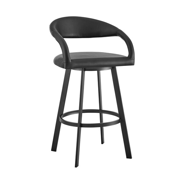 Armen Living Ramona 26in Swivel Counter Stool with Matte Black Iron and Black Faux Leather - LCRASWBABLK26