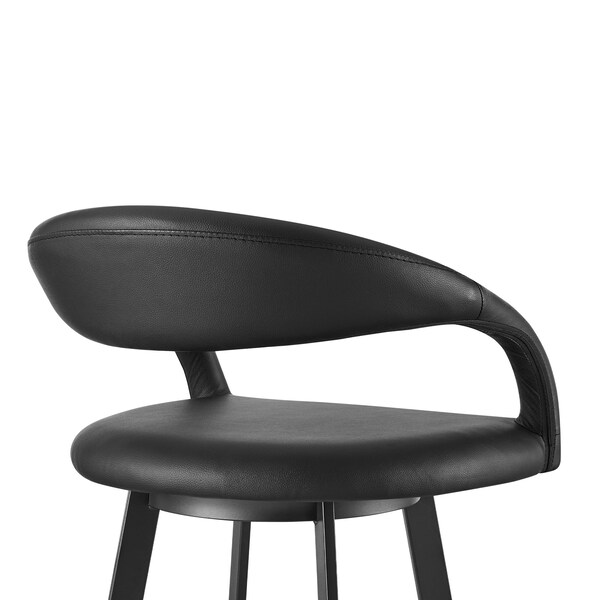 Armen Living Ramona 26in Swivel Counter Stool with Matte Black Iron and Black Faux Leather - LCRASWBABLK26