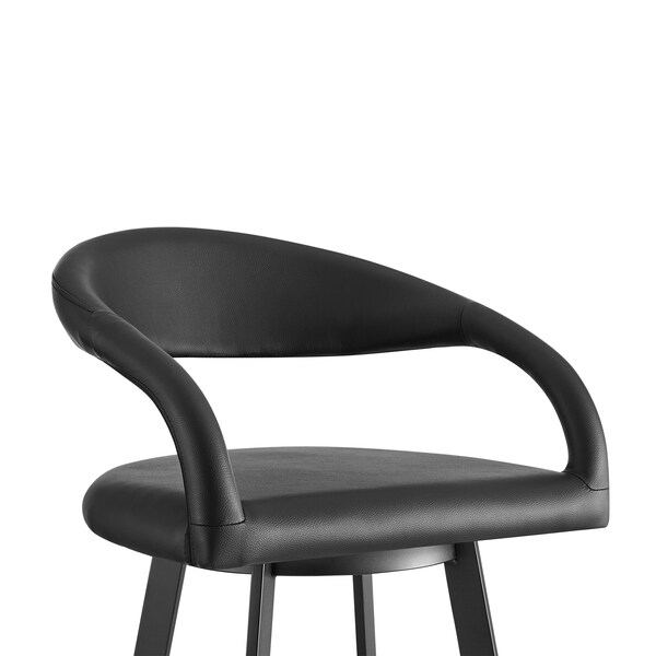 Armen Living Ramona 26in Swivel Counter Stool with Matte Black Iron and Black Faux Leather - LCRASWBABLK26