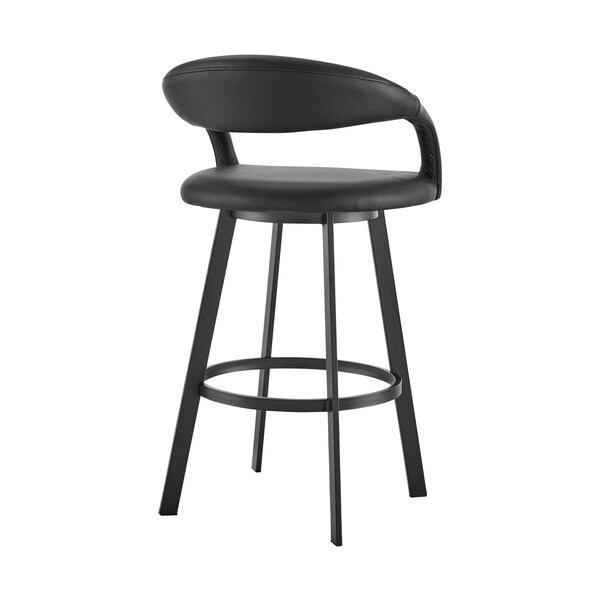 Armen Living Ramona 26in Swivel Counter Stool with Matte Black Iron and Black Faux Leather - LCRASWBABLK26