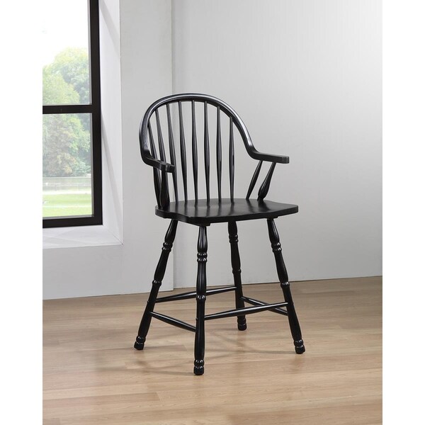 Sunset Trading 41 x 23.5 x 21 in. Black Cherry Selections Counter Height Windsor Arm Stool Antique Black, Set of 2 - DLU-B3024A-AB-2