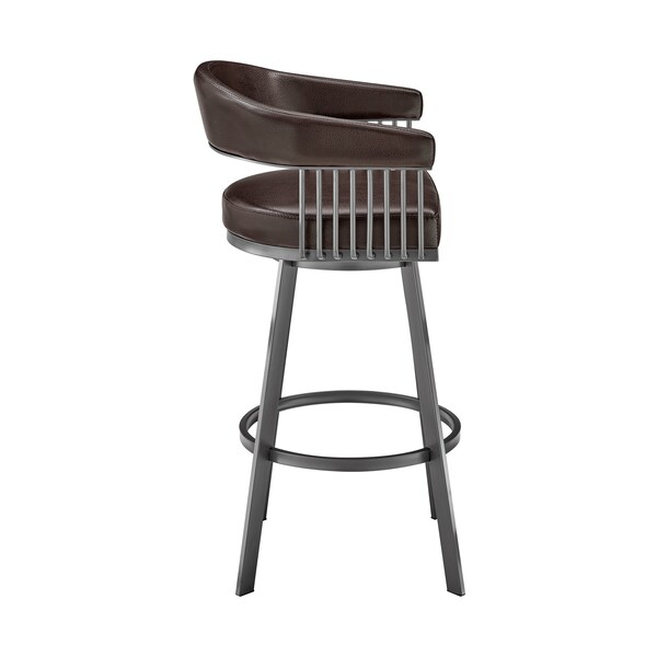 Armen Living Chelsea 25" Swivel Counter Stool with Java Silver Finish and Chocolate Faux Leather - LCCSBAJVCHO26