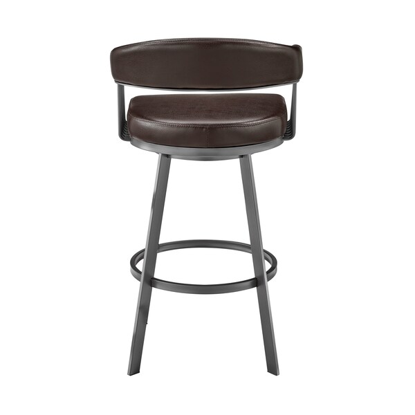 Armen Living Chelsea 25" Swivel Counter Stool with Java Silver Finish and Chocolate Faux Leather - LCCSBAJVCHO26