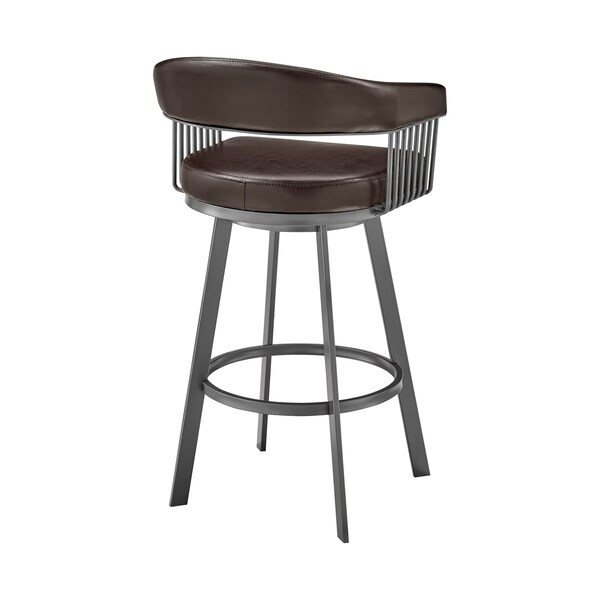 Armen Living Chelsea 25" Swivel Counter Stool with Java Silver Finish and Chocolate Faux Leather - LCCSBAJVCHO26