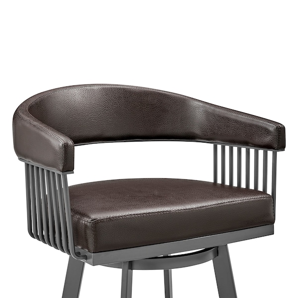 Armen Living Chelsea 25" Swivel Counter Stool with Java Silver Finish and Chocolate Faux Leather - LCCSBAJVCHO26