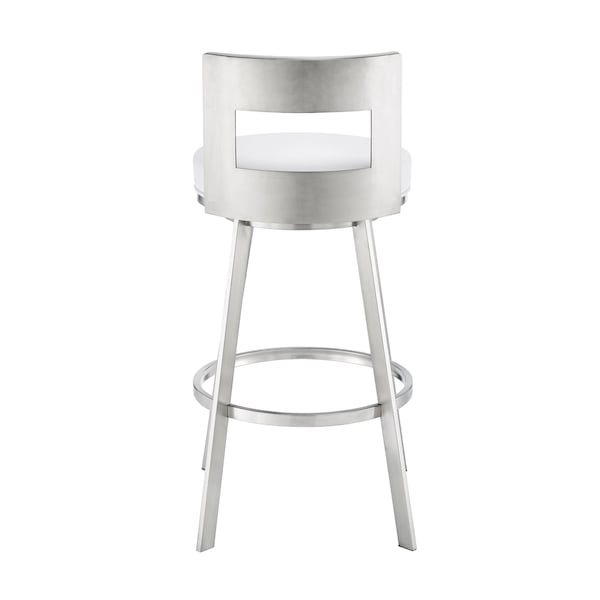 Armen Living Lynof Swivel Counter Stool in Brushed Stainless Steel with White Faux Leather - 840254335486