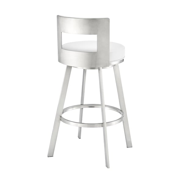 Armen Living Lynof Swivel Counter Stool in Brushed Stainless Steel with White Faux Leather - 840254335486