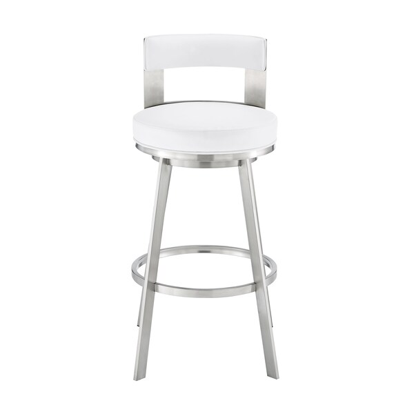 Armen Living Lynof Swivel Counter Stool in Brushed Stainless Steel with White Faux Leather - 840254335486