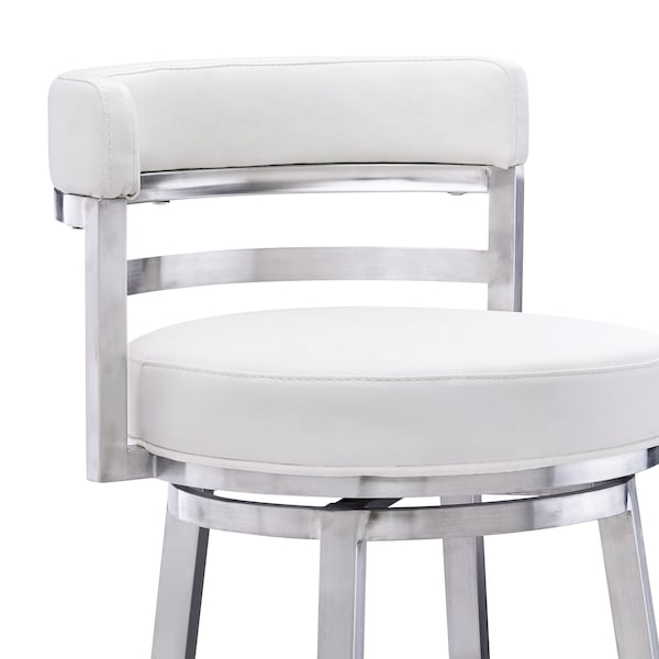Armen Living Titana 26" Counter Height Swivel White Faux Leather and Brushed Stainless Steel Bar Stool - 840254335097