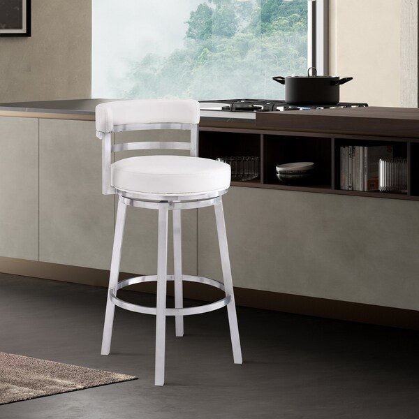 Armen Living Titana 26" Counter Height Swivel White Faux Leather and Brushed Stainless Steel Bar Stool - 840254335097