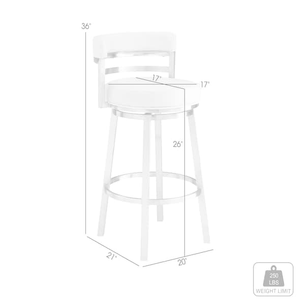 Armen Living Titana 26" Counter Height Swivel White Faux Leather and Brushed Stainless Steel Bar Stool - 840254335097