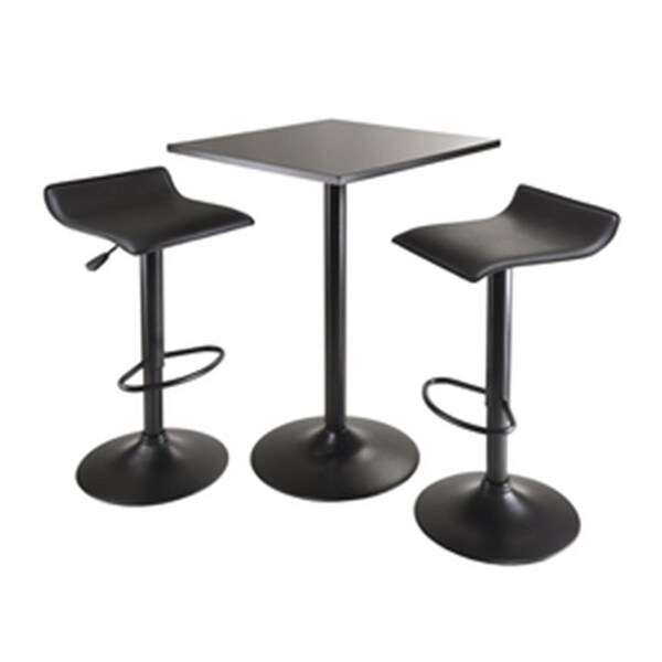 Winsome Trading Obsidian 3pc Table Set- Square Table Counter Height with 2 Airlift Stools all Black - 20325