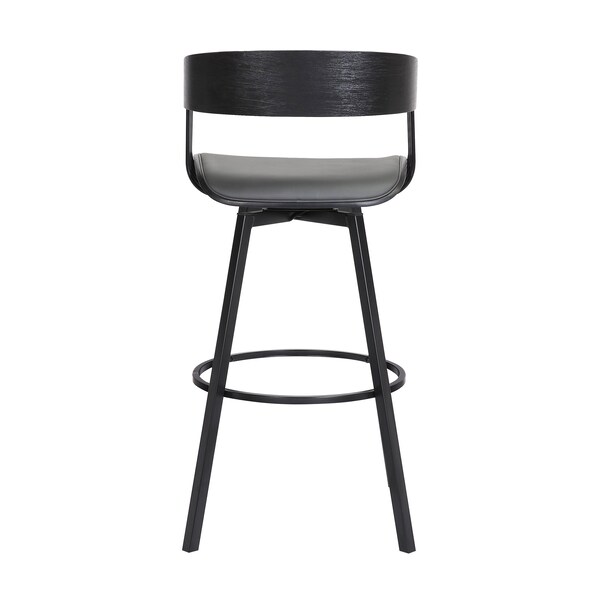 Armen Living Athena 27" Swivel Black Wood Counter Stool in Gray Faux Leather with Black Metal - LCATBABLKGRY26