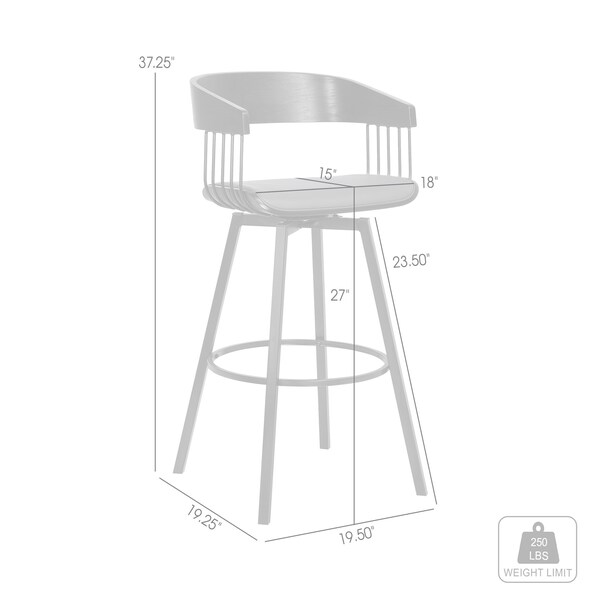 Armen Living Athena 27" Swivel Black Wood Counter Stool in Gray Faux Leather with Black Metal - LCATBABLKGRY26