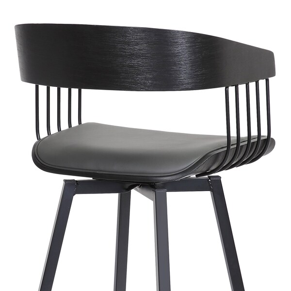 Armen Living Athena 27" Swivel Black Wood Counter Stool in Gray Faux Leather with Black Metal - LCATBABLKGRY26