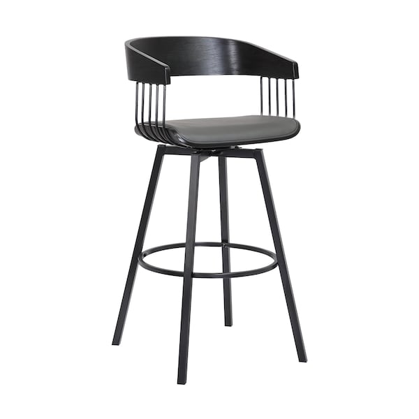 Armen Living Athena 27" Swivel Black Wood Counter Stool in Gray Faux Leather with Black Metal - LCATBABLKGRY26