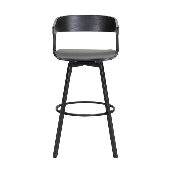 Armen Living Athena 27" Swivel Black Wood Counter Stool in Gray Faux Leather with Black Metal - LCATBABLKGRY26