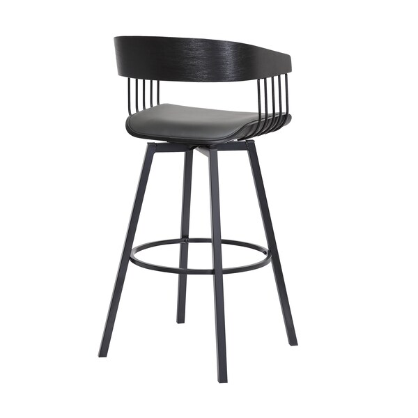 Armen Living Athena 27" Swivel Black Wood Counter Stool in Gray Faux Leather with Black Metal - LCATBABLKGRY26