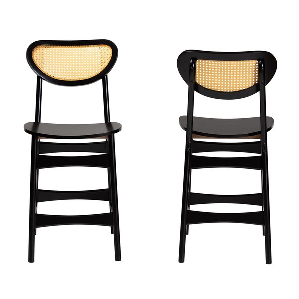 Baxton Studio Hesper Mid-Century Modern Dark Brown Finished Wood and Rattan 2-Piece Counter Stool Set, PR - 239-2PC-13416-ZORO