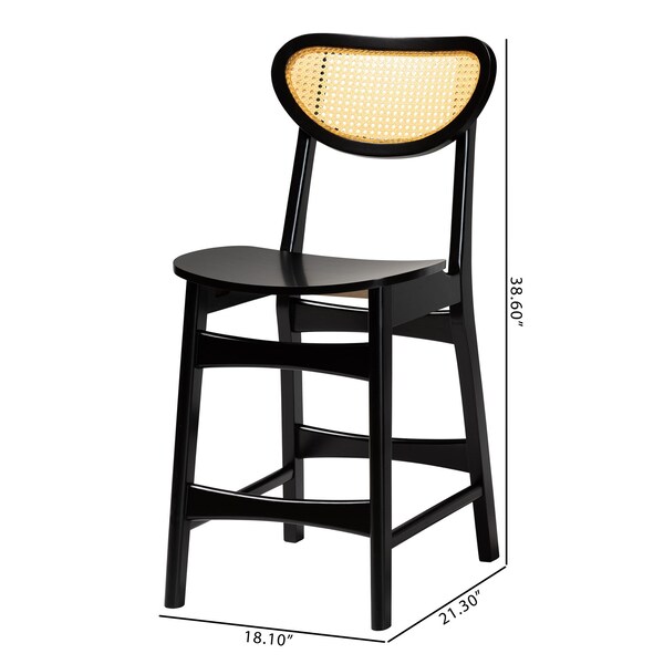 Baxton Studio Hesper Mid-Century Modern Dark Brown Finished Wood and Rattan 2-Piece Counter Stool Set, PR - 239-2PC-13416-ZORO
