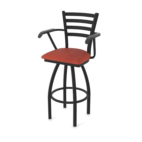 Holland Bar Stool Co Jackie with Arms 25 in. Swivel Counter Stool with Black Wrinkle Finish and Graph Poppy Seat - 415