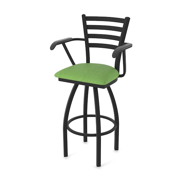 Holland Bar Stool Co Jackie with Arms 25 in. Swivel Counter Stool with Black Wrinkle Finish and Graph Parrot Seat - 415