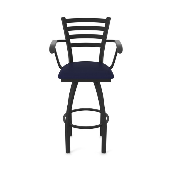Holland Bar Stool Co Jackie with Arms 25 in. Swivel Counter Stool with Black Wrinkle Finish and Canter Twilight Seat - 415