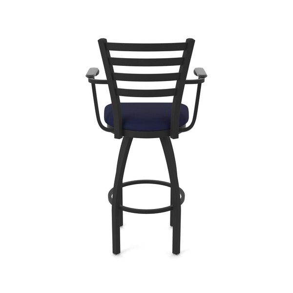 Holland Bar Stool Co Jackie with Arms 25 in. Swivel Counter Stool with Black Wrinkle Finish and Canter Twilight Seat - 415