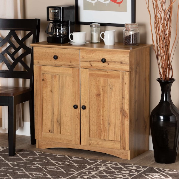 Baxton Studio Lauren Modern and Contemporary Oak Brown Finished Wood 2-Door Buffet Kitchen Cabinet - 190-11984-ZORO