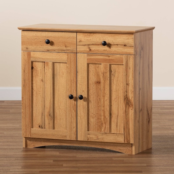Baxton Studio Lauren Modern and Contemporary Oak Brown Finished Wood 2-Door Buffet Kitchen Cabinet - 190-11984-ZORO