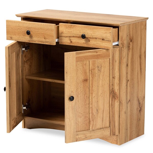 Baxton Studio Lauren Modern and Contemporary Oak Brown Finished Wood 2-Door Buffet Kitchen Cabinet - 190-11984-ZORO