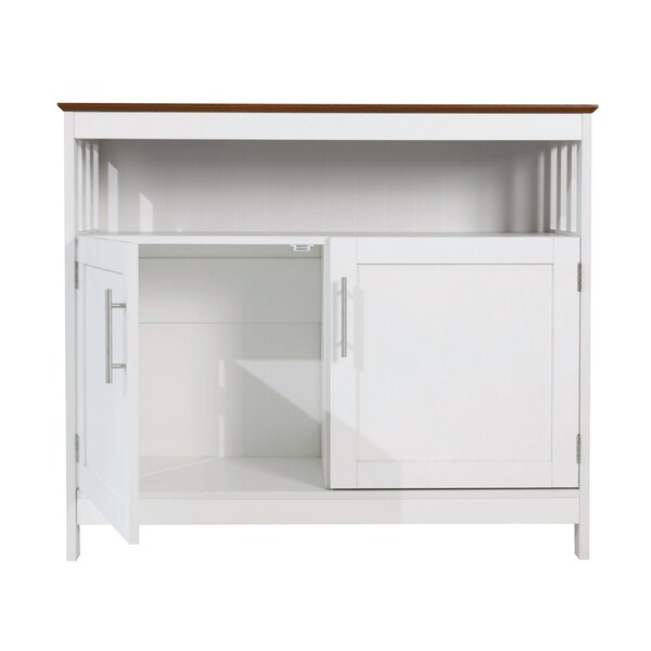 Flash Furniture Mayfield 40in. Buffet and Sideboard w/Dbl Door Storage Cabinet and Open Storage Shelf, Wht w/Walnut - NAN-F-HY-B23108-WHWAL-GG