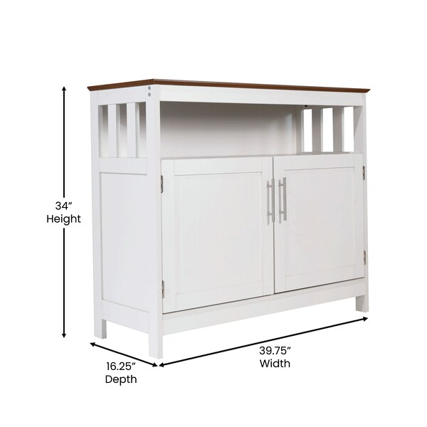 Flash Furniture Mayfield 40in. Buffet and Sideboard w/Dbl Door Storage Cabinet and Open Storage Shelf, Wht w/Walnut - NAN-F-HY-B23108-WHWAL-GG