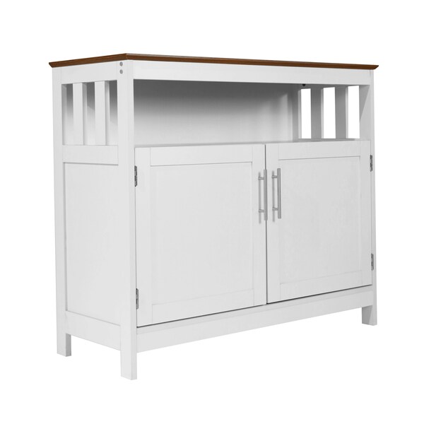 Flash Furniture Mayfield 40in. Buffet and Sideboard w/Dbl Door Storage Cabinet and Open Storage Shelf, Wht w/Walnut - NAN-F-HY-B23108-WHWAL-GG