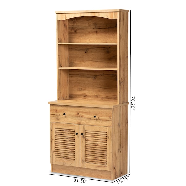 Baxton Studio Agni Modern and Contemporary Oak Brown Finished Wood Buffet and Hutch Kitchen Cabinet - 189-11985-ZORO