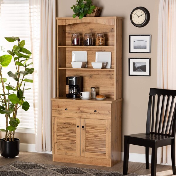 Baxton Studio Agni Modern and Contemporary Oak Brown Finished Wood Buffet and Hutch Kitchen Cabinet - 189-11985-ZORO