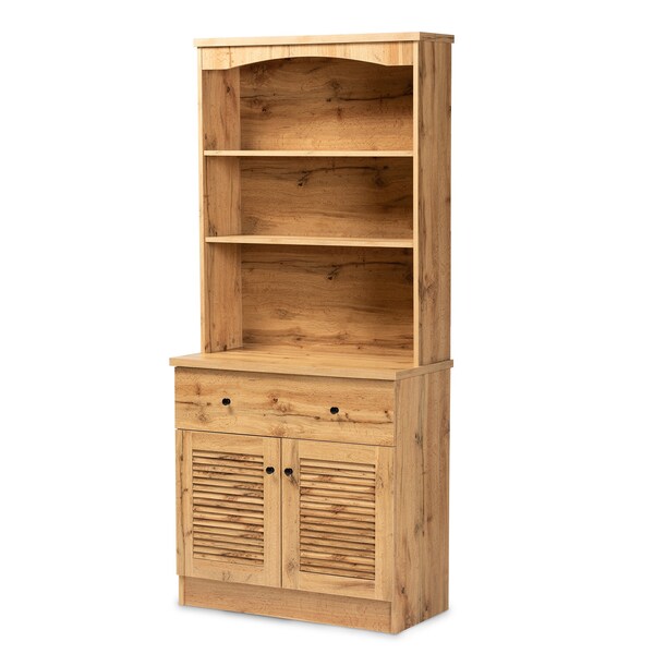 Baxton Studio Agni Modern and Contemporary Oak Brown Finished Wood Buffet and Hutch Kitchen Cabinet - 189-11985-ZORO