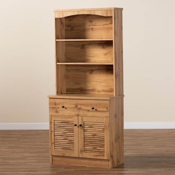 Baxton Studio Agni Modern and Contemporary Oak Brown Finished Wood Buffet and Hutch Kitchen Cabinet - 189-11985-ZORO